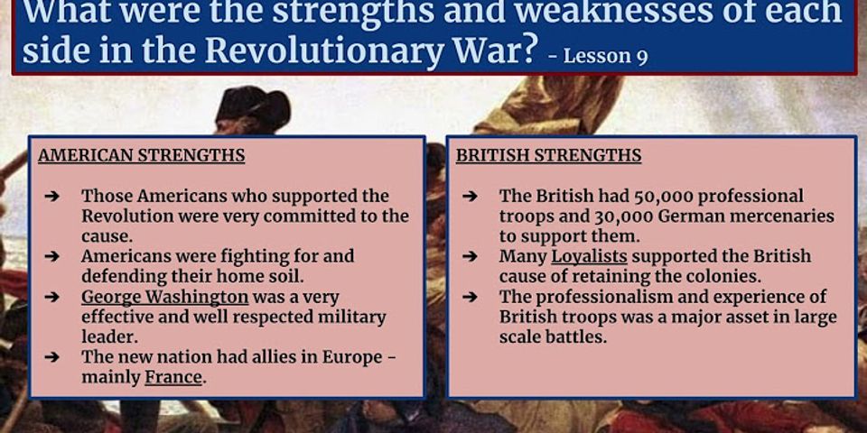 List at least two strengths and two weaknesses of each side at the start of the war for independence